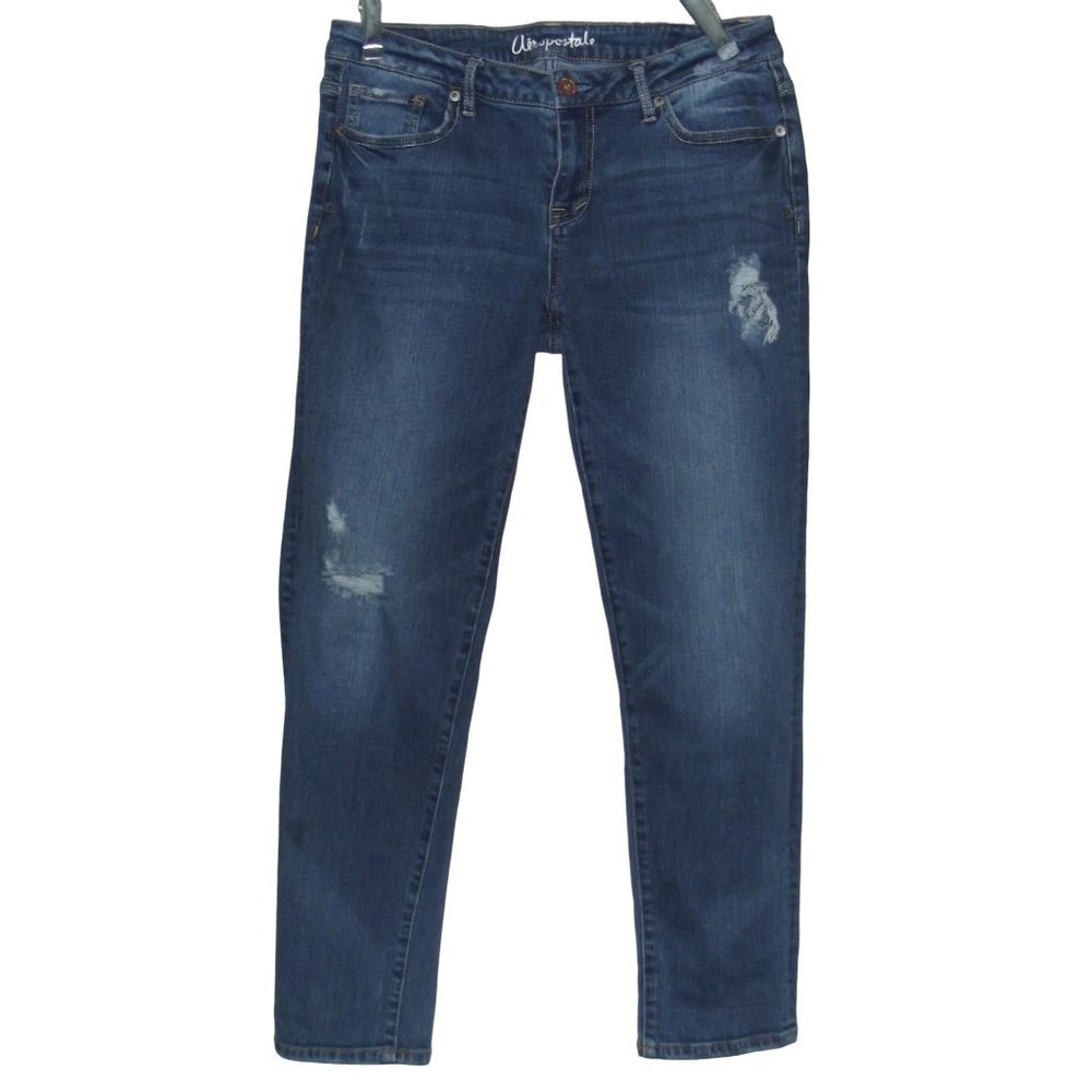 Aeropostle 10 x 27" Bayla Skinny Crop Jeans cropped cotton stretch distressed bl